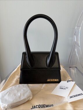 Jacquemus Le Chiquito Moyen Top Handle Bag in Black with Gold Logo